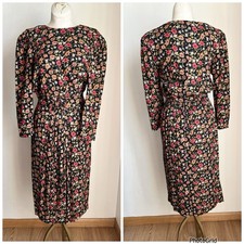 Vintage Karin Stevens Black Floral Print Dress 6 Petite