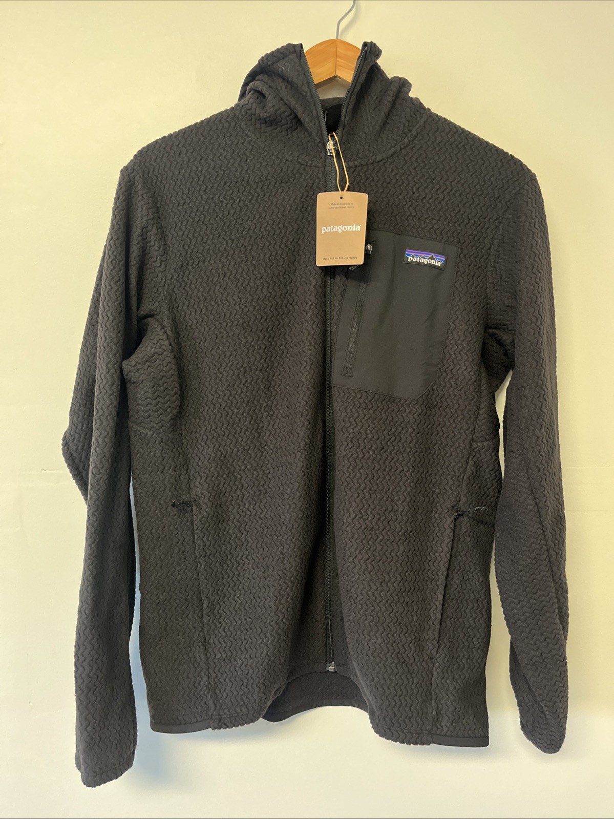 Sudadera con capucha ligera Patagonia R1® Air cremallera completa negra 40256 FA25 para hombre talla mediana