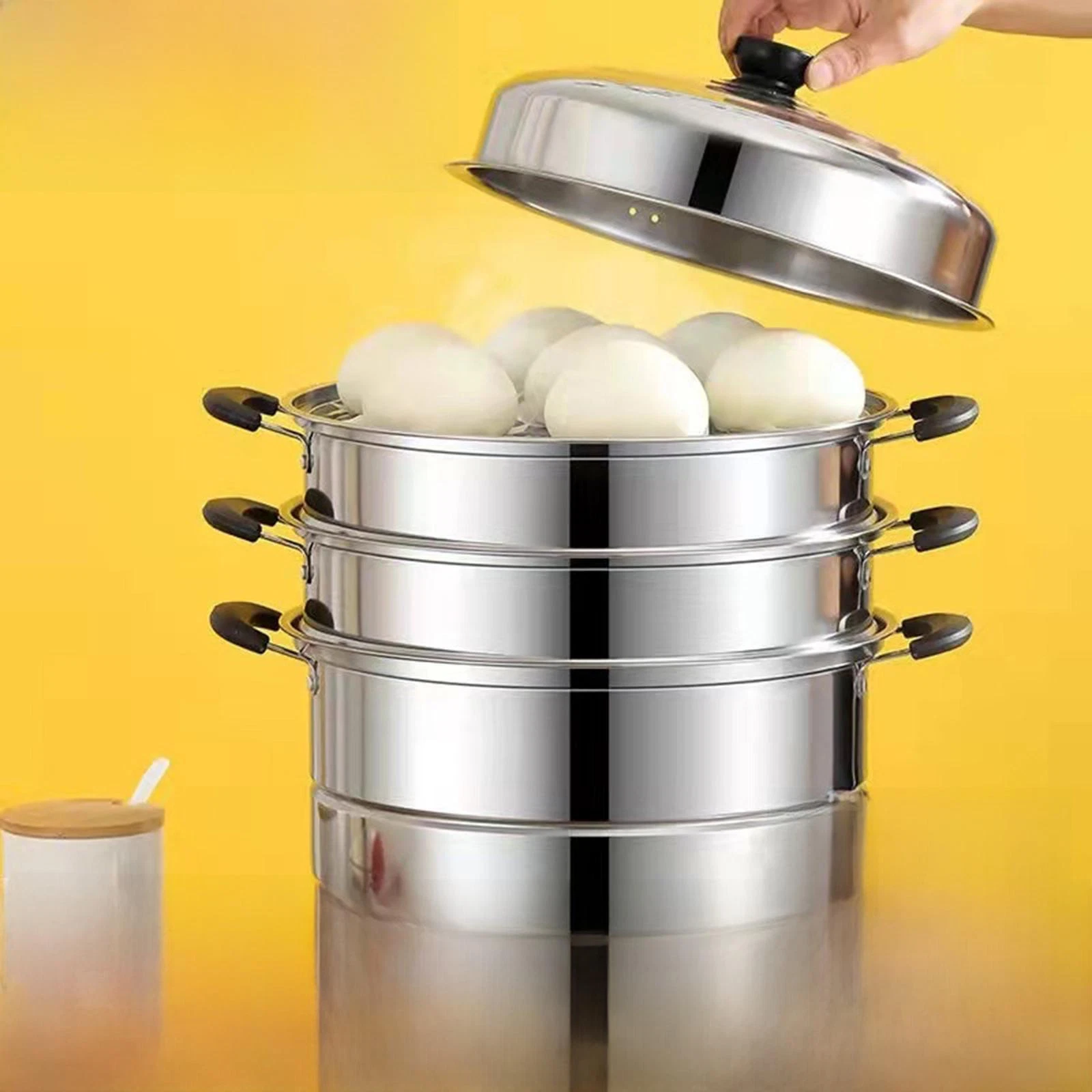 Steamer Pot with Lid Steaming Pot Portable Multipurpose 3 Tier Food Steamer for