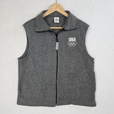 USA Olympics Vest Men Medium Gray Vtg Fleece Full Zip Mock Neck Embroidered Logo