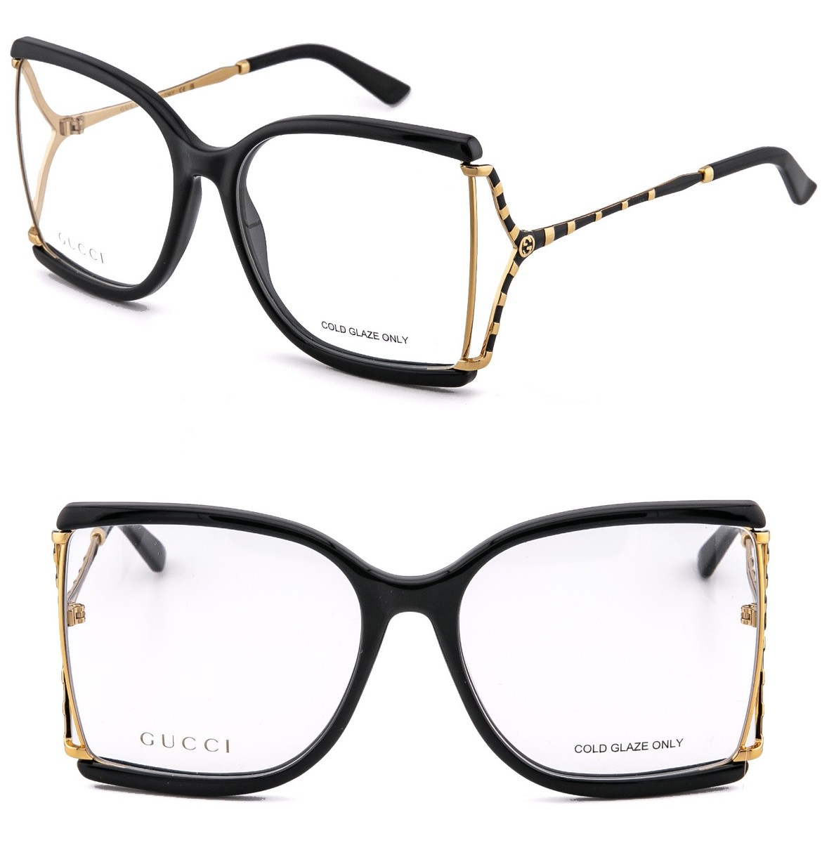 GUCCI GG0592O 0592 Black Gold Snake Stripe Retro Eyeglasses 60mm GUCCI GG0592O 0592 Black Gold Snake Stripe Retro Eyeglasses 60mm