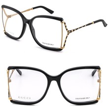 GUCCI GG0592O 0592 Black Gold Snake Stripe Retro Eyeglasses 60mm 001 Optical