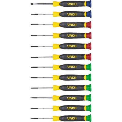 VACO VAC7123 12-Piece Precision Screwdriver Set, Phillips, Slotted, Black