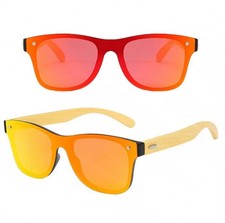 Bamboo Wood Polarized Sunglasses Flat Lens UV400 Red Orange Mirror Unisex