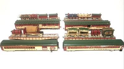 Vintage Train Set-Tin & Wood. Unique! Antique? Circus Train Set-8 Pc.