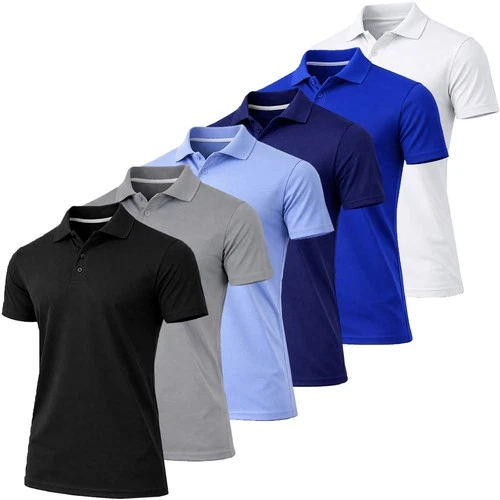 5-Pack Men's Short Sleeve Polo Shirts Moisture Wicking Ribbed Cuffs Sizes S-3XL - product listing photo