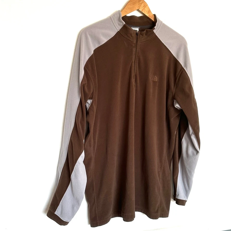 The North Face Pullover Fleece Men's XXL Brown Grey 1/4 Zip Long Sleeve Top - Image 2 of 4