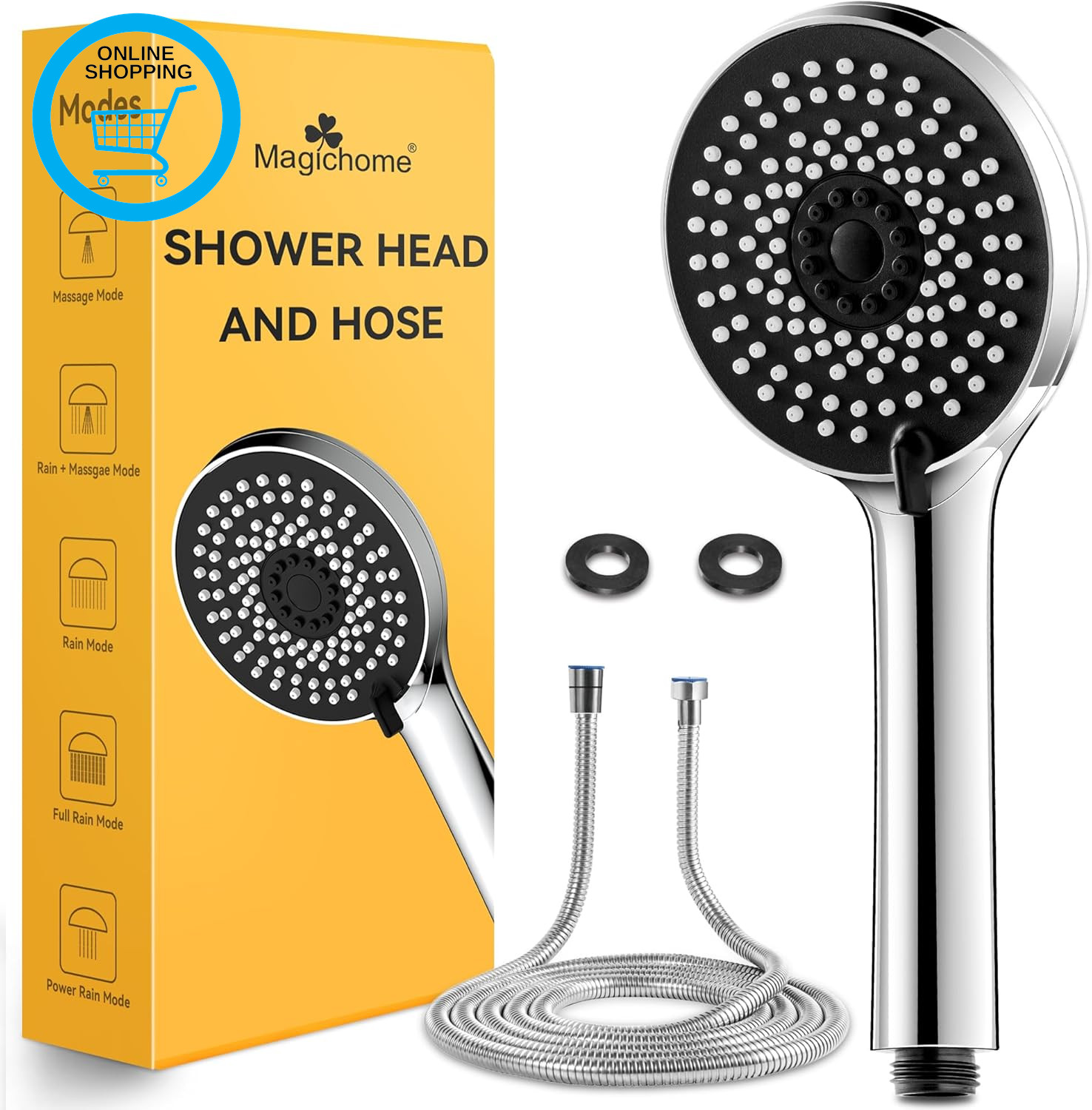 Shower Head and Hose 2M, High Pressure Shower Head with 5 Modes, Universal Handh