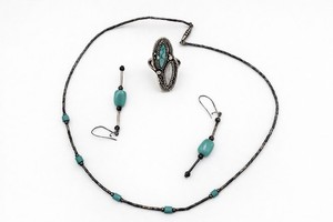 Faux Turquoise Set Earrings Rings And Necklace Western Cowgirl. Vintage Montana