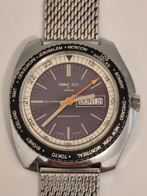 SICURA BREITLING TOPAZ 200 GMT WORLDTIME AUTOMATIK RONDA DAY&DATE UHR + RARITÄT