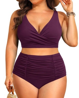 Piece Plus Size Swimsuits for Women High Waisted Bikini Tummy Control Bathing...