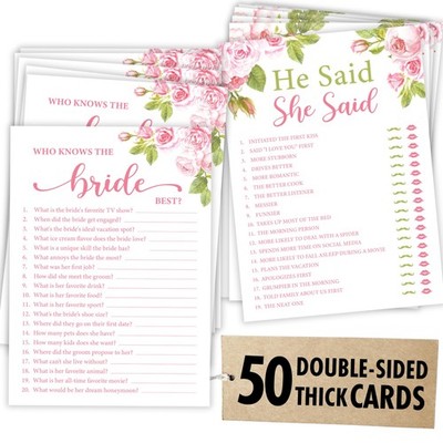 He Said She Said Bridal Shower Games - 2 Funny Wedding Shower Games for Guests,