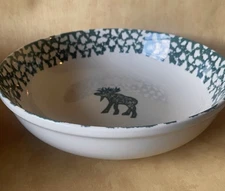 Vintage Folk Craft Moose Country Tienshan Green Spongewear 9” Serving Bowl