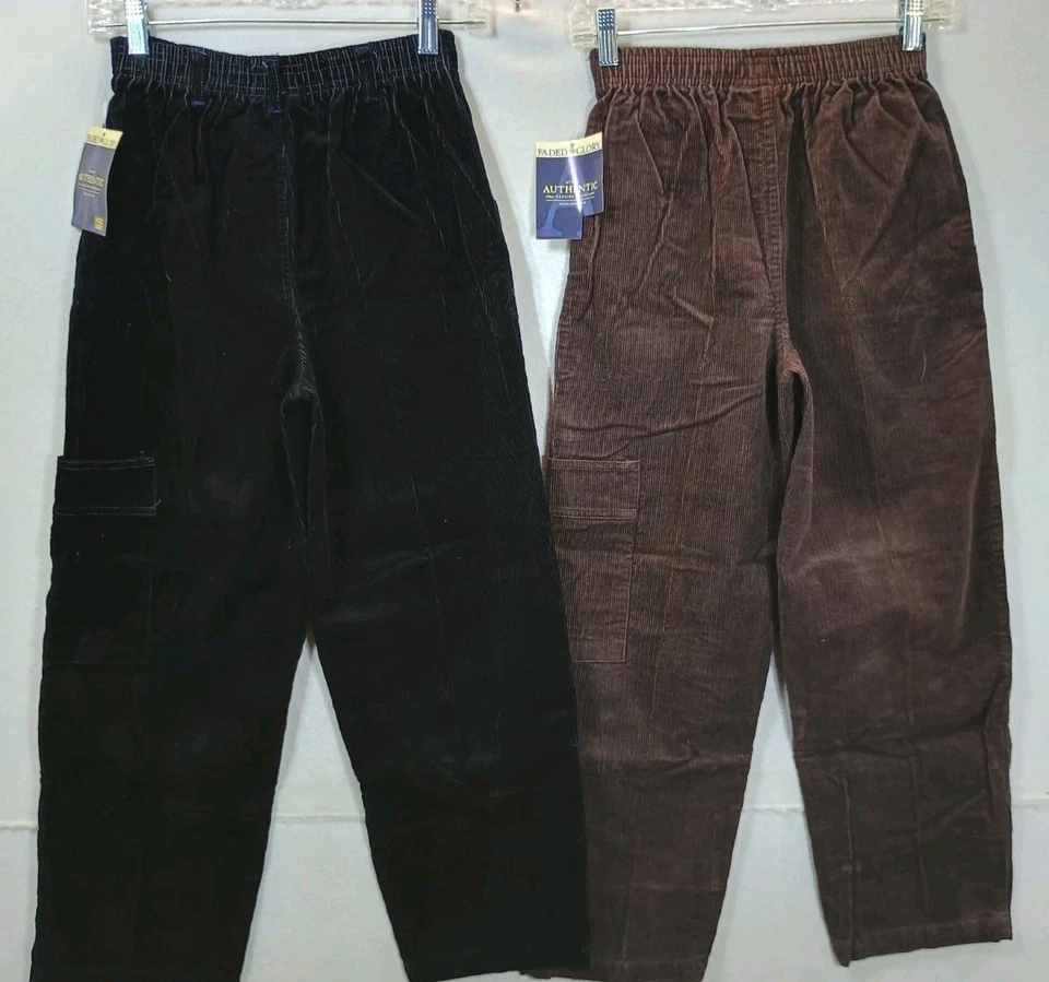 2 Faded Glory Pull On Cargo Cords Pant Yth M 10-12 Brown Black Elastic Waist NWT - Image 2 of 4