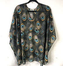 Peacock Top Womens S Multicolor Sheer Boho Festival Swim Cover Cruise Vacay