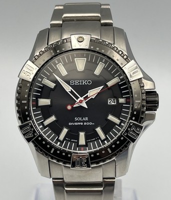 SEIKO V157-0AS0 Solar Diver's Black Dial Quartz Watch Japan w