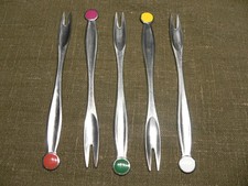 5 x WMF Cocktailgabeln aus Cromargan Vintage bunt Cocktailspieße Käsegabel