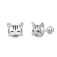 Screw Back Earrings for Girls, Cat Stud Girls Hypoallergenic Sterling Silver Saf