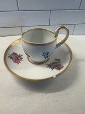 Meissen Pink Rose Coffee Cup and Saucer Feathered Handle - chipped saucer