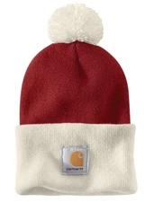 Santa Christmas Carhartt Men's Knit Pom Cuffed Beanie Crabapple Red White