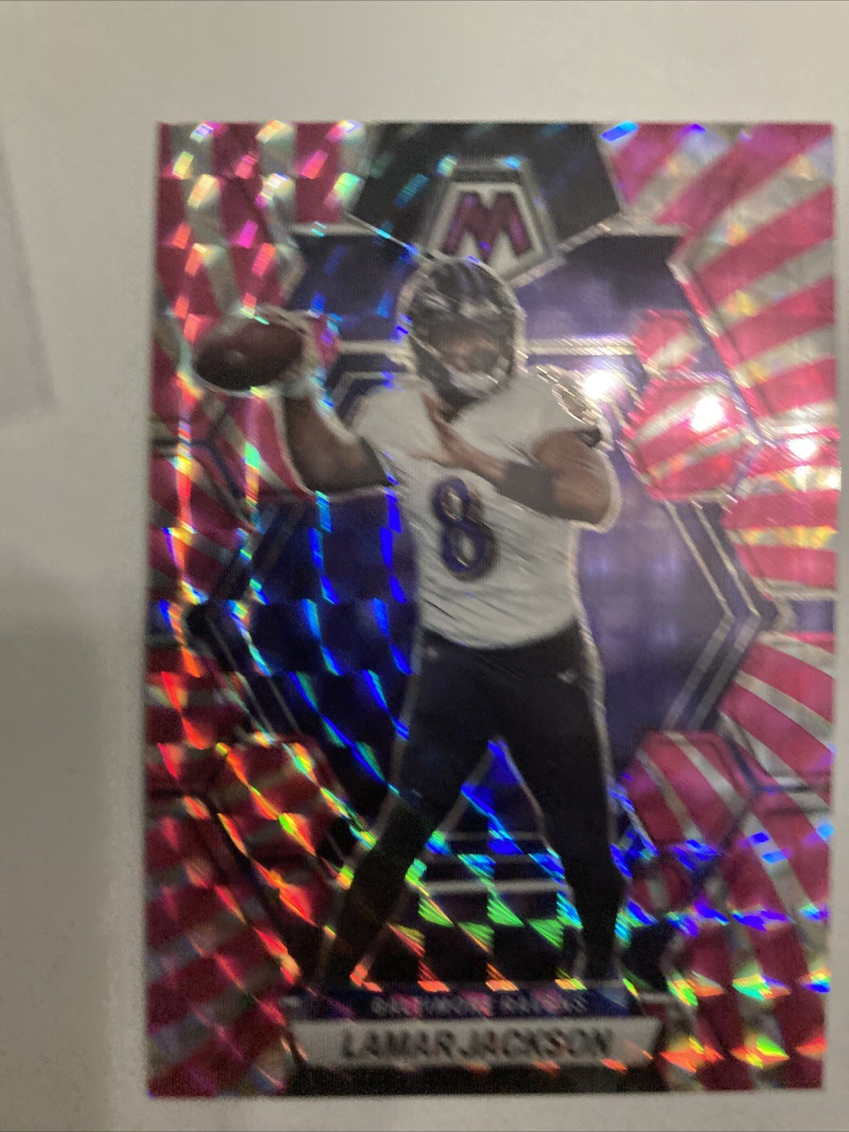 2023 Panini Mosaic Lamar Jackson Pink Swirl Prizm #13 Baltimore Ravens /11