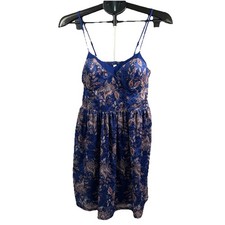 Xhilaration Blue Floral Sundress Size S Strappy Fit Flare Smocked Back Summer