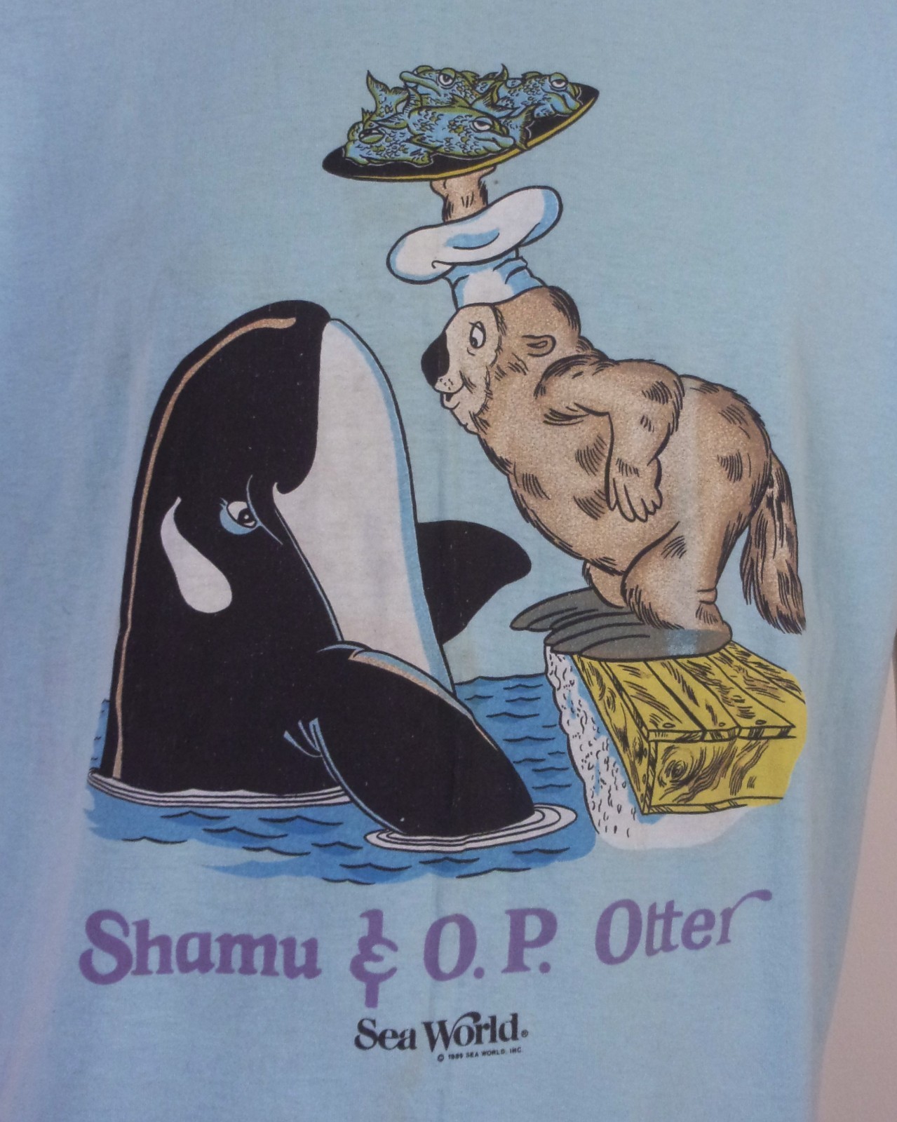 vintage 80s single stitch 1989 RARE Sea World Shamu & OP Otter T-Shirt thin XL