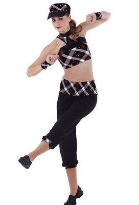 Break It Down Child 6x7 Dance Costume Plaid Crop Top w/Cropped Pants & Cuffs