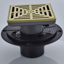 Brushed Gold Shower Drain 4 inch Square Shower Drain with Adjustable PVC Base...