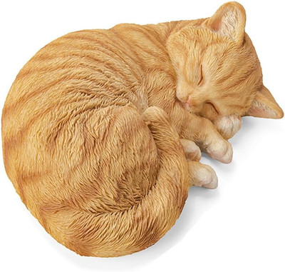 Sleeping Orange Tabby Cat Garden Statue Decor 8.27 L, Resin Realistic Sculptures