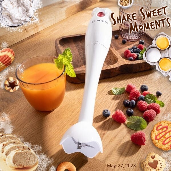 Bosch MSMP1000GB Handmixer, 350 W, Weiß/rot – Mit Anti-Splash-Funktion & Abnehmbarem Mixfuß