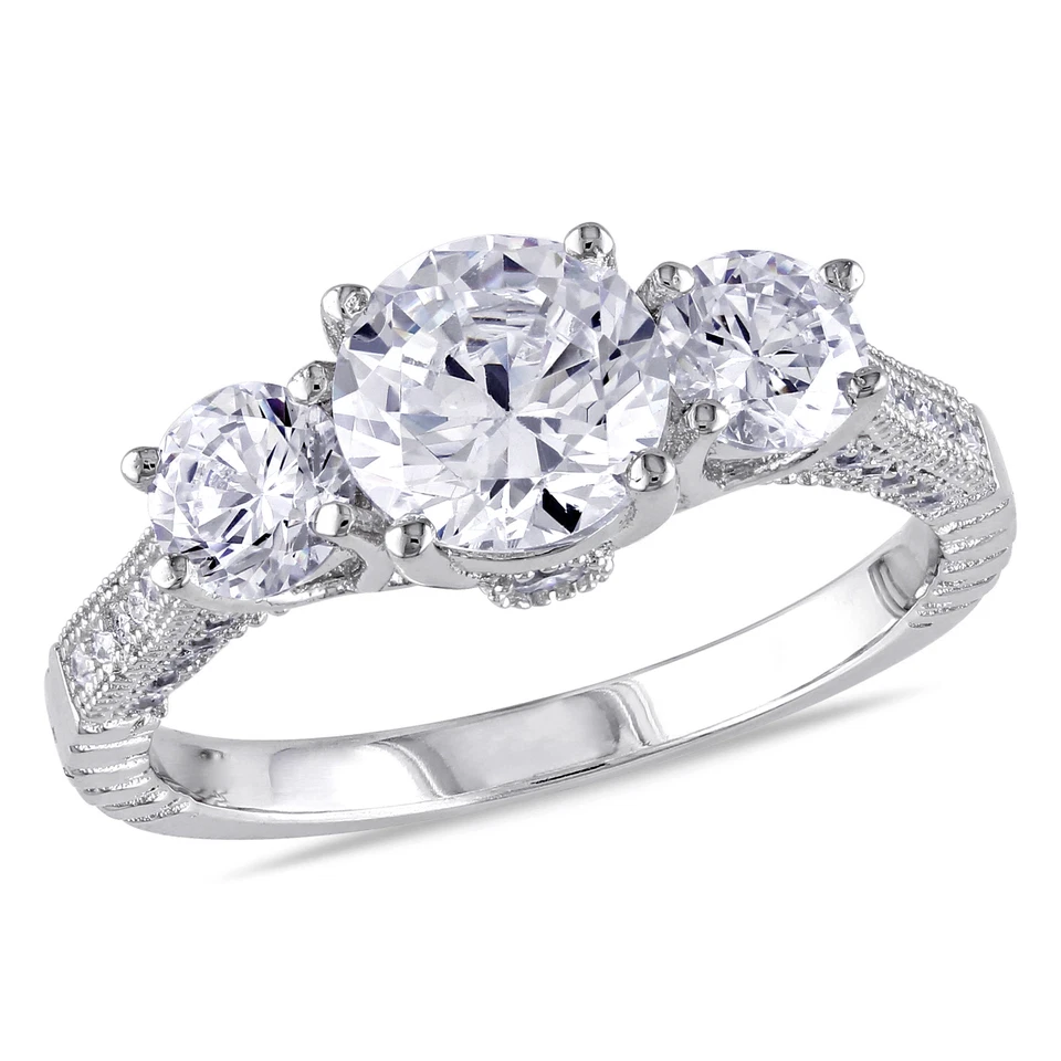 Amour Sterling Silver Round-cut Cubic Zirconia Engagement Ring