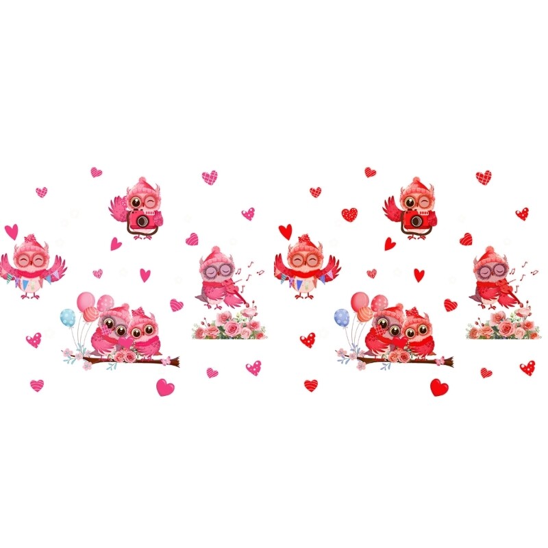 PVC Valentines Day Window Clings Stickers Heart Owl Decals for Wedding Decor
