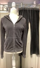 Juicy Couture Grey Velour Zip Up Hoodie Low Rise Straight Leg Pants 35 x 32 M