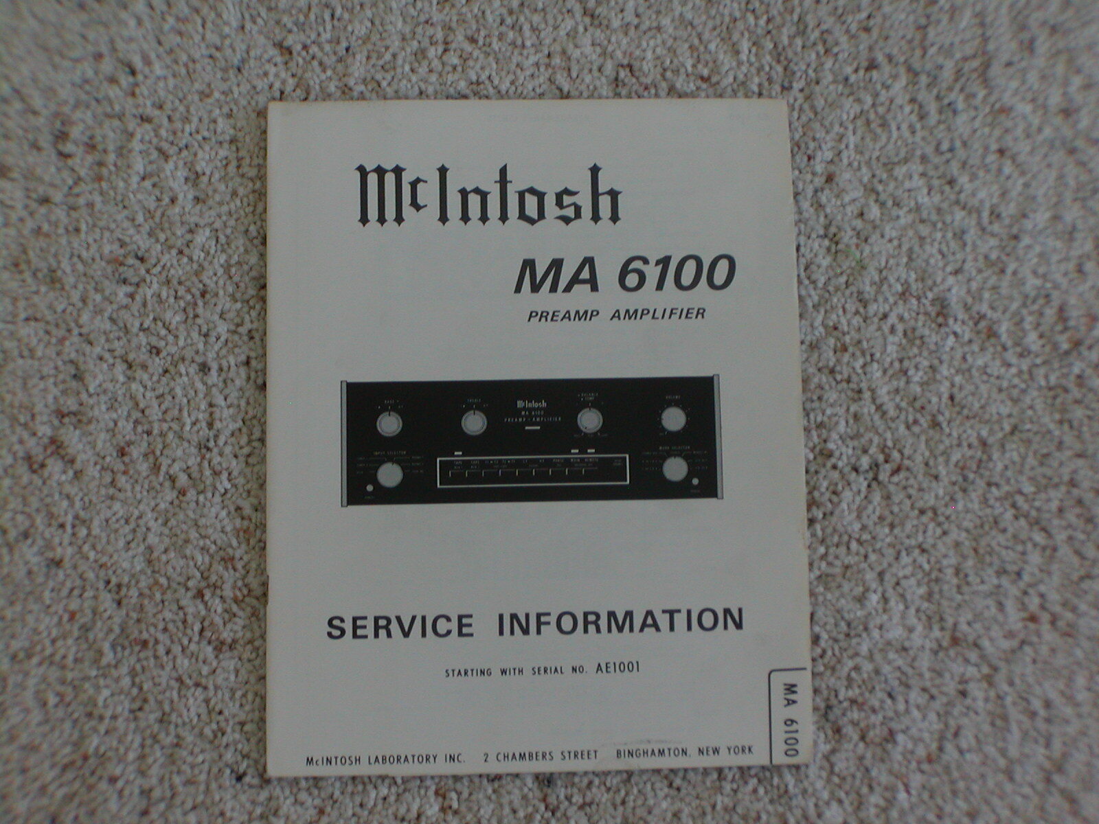 Vintage Original McIntosh MA6100 Service Manual. Good Condition.