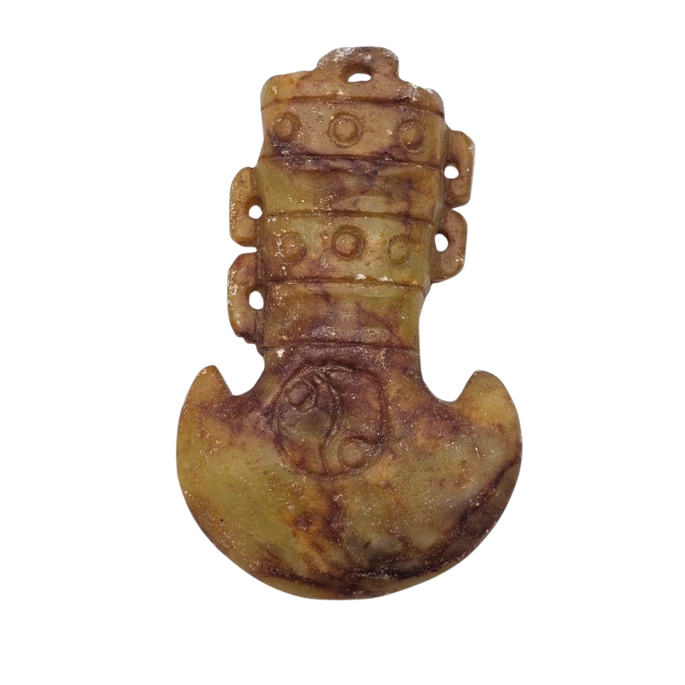 "Colgante grabado de hacha tallada de piedra de jade del Cercano Oriente antiguo 3""" Foto 2 de 4