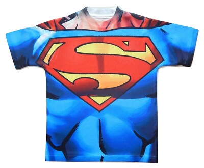 SUPERMAN JUSTICE LEAGUE DC 2-Sided Sublimated Costume Tees T-Shirt Boys 4-5  $25