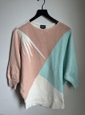 VTG Le Chois Size L Knit Print Cotton Blend 3/4 Sleeve Sweater