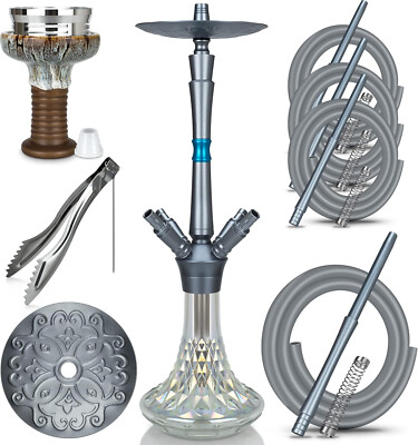 VANAVI Premium Shisha Set Komplett 4 Schläuche Große Shisha Set 4 Anschlüsse Sil