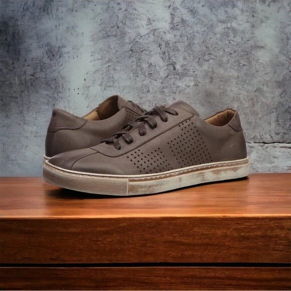 Brothers United Mens Brown Washed Nappa Leather Brushed Perf Sneaker Size 9.5