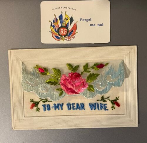 Postal de seda bordada de la Primera Guerra Mundial a mi querida esposa con inserto - Imagen 1 de 3