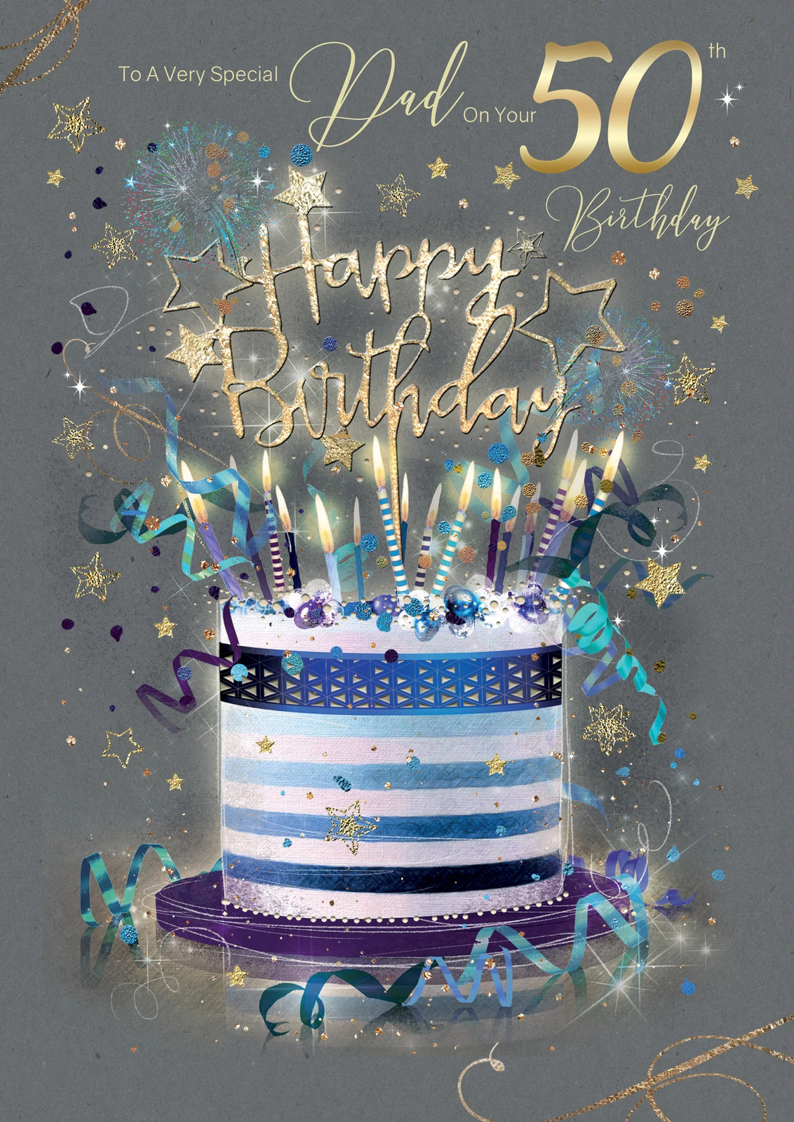 50th Birthday Card Dad - Large - Foil Finish - Cherry Orchard