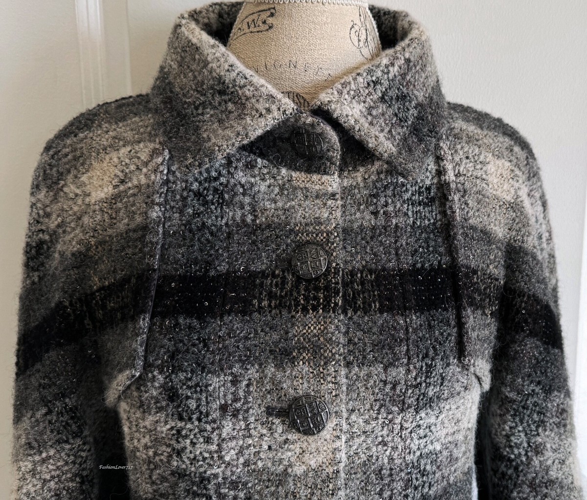 $5750 CHANEL 18B GREY BLACK ECRU CC BUTTONS WOOL FANTASY TWEED