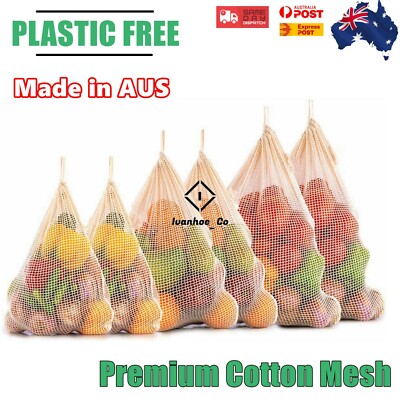 AUS Made Cotton Mesh Produce Bags Natural Eco-friendly Fruit