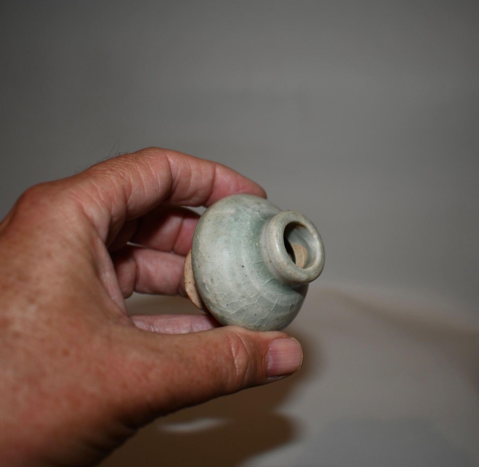 Antique Sawankhalok Period Ceramic Green Glazed Jarlet from Thailand