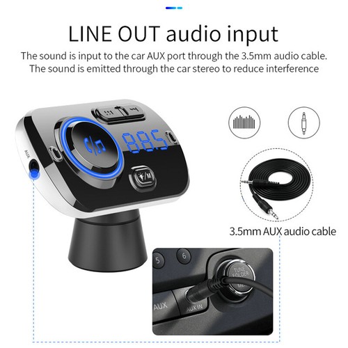 Auto Blue-tooth 5.0 FM Transmitter W/ 2*USB Ladegerät Port Autoradio Adapter AUX - Bild 6 von 17