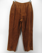 VINTAGE Lord  Taylor Pants Women 14P Petites Brown Leather High Rise Pull On