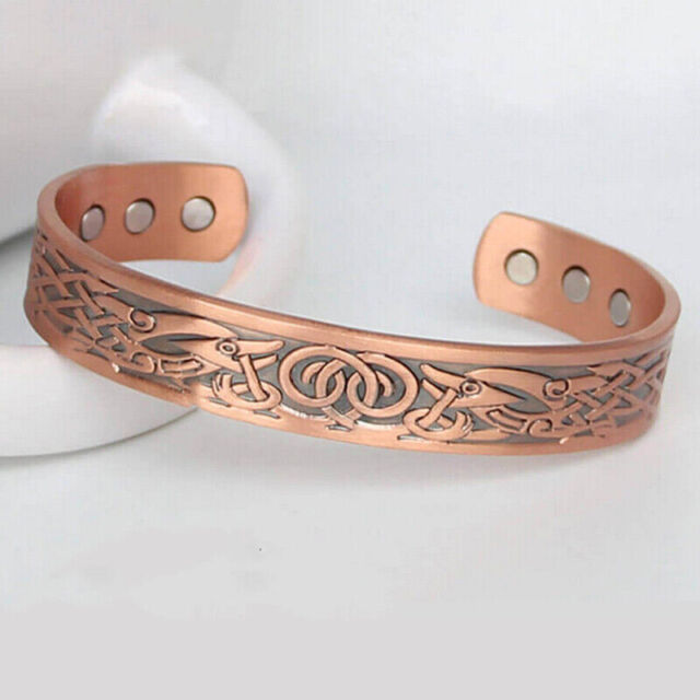 Copper Bracelet Viking Pure Magnetic Adjustable Cuff Dragon Wide Bangles Nordic