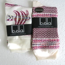 2PK B.ella Womans Cashmere Blend White Fuchsia Size 9-11 Crew Socks Soft USA B