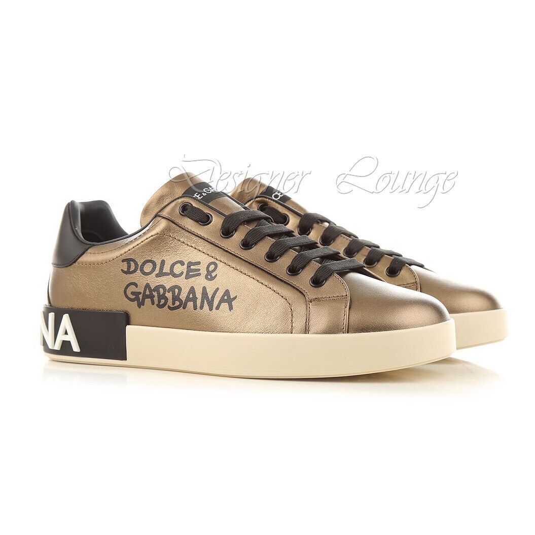 NEW DOLCE & GABBANA Gold-Tone Leather Logo Men's PORTOFINO NEW DOLCE & GABBANA Gold-Tone Leather Logo Men's PORTOFINO